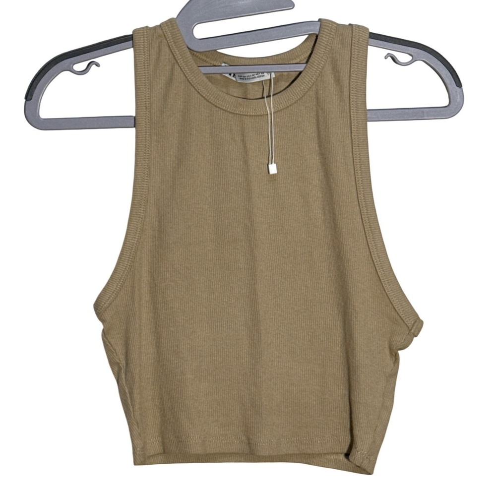 Zara Ribbed Halter Crop Top Womens Medium‎ Tan Basic Layer Casual Summer